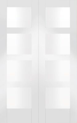 XL Joinery Shaker Internal White Primed Rebated Glazed Door Pair with Clear Glass