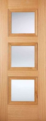 LPD Oak Amsterdam Glazed 3L Pre-Finished Clear Bevelled Glass Internal Door