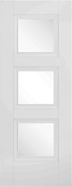 LPD White Amsterdam Glazed 3L Primed Plus Clear Bevelled Glass Internal Door