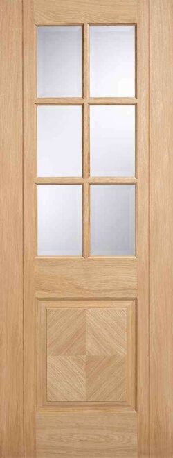 LPD Oak Barcelona Glazed 6L Pre-Finished Oak Clear Bevelled Glass Internal Door