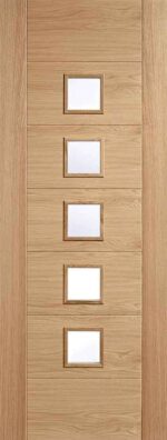 LPD Oak Carini Glazed 5L Pre-Finished Glass Internal Door Features: