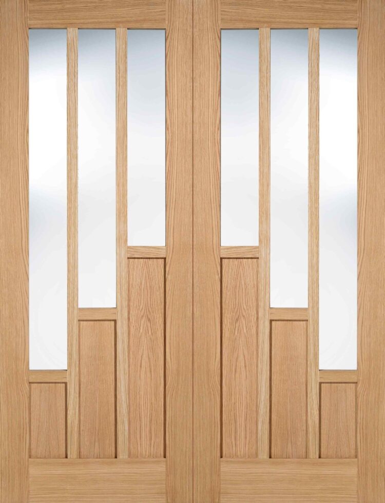 LPD Oak Coventry Pair Unfinished Oak Clear Glass Internal French Door