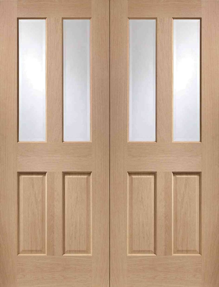 XL Joinery Malton Internal Oak Rebated Glazed Door Pair with Clear Bevelled Glass