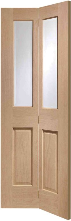 XL Joinery Oak Malton Bi-Fold Internal Door Clear Bevelled Glass