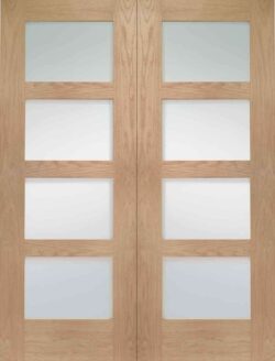 xl joinery shaker oak rebated internal glazed door pair with clear glass