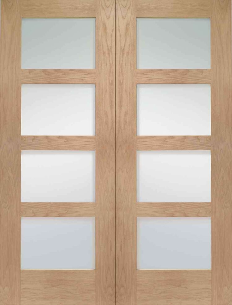 xl joinery shaker oak rebated internal glazed door pair with clear glass