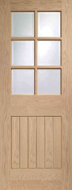 XL Joinery Suffolk Original 6 Light Pre-Finished Oak Clear Bevelled Glass Internal Glazed Door
