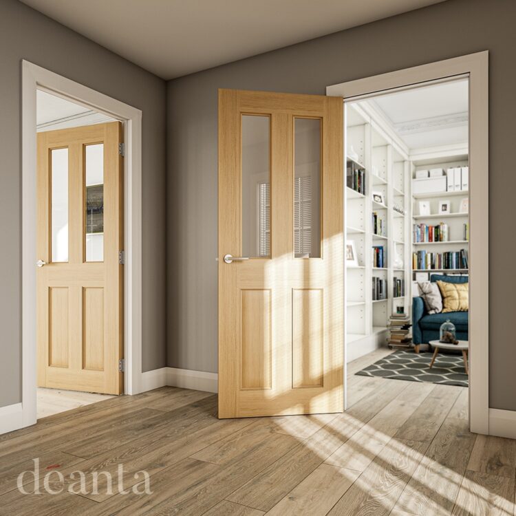 Deanta Bury Prefinished Oak Bevelled Glazed FSC Internal Door 1
