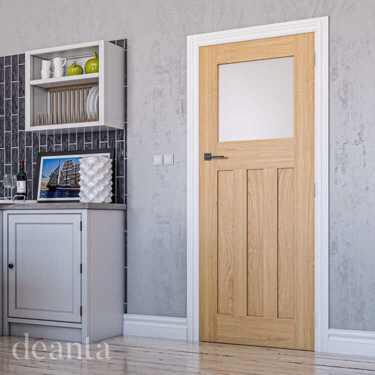 Deanta Cambridge Unfinished Oak Frosted Glazed Internal Door 1