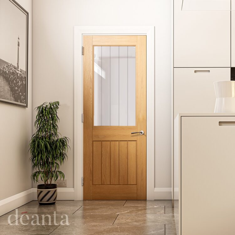 Deanta Ely Unfinished Oak Glazed (1L Half) Internal Door 1