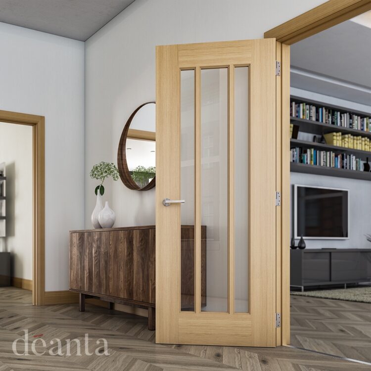 Deanta Norwich Unfinished Oak Bevelled Glazed Internal Door 1