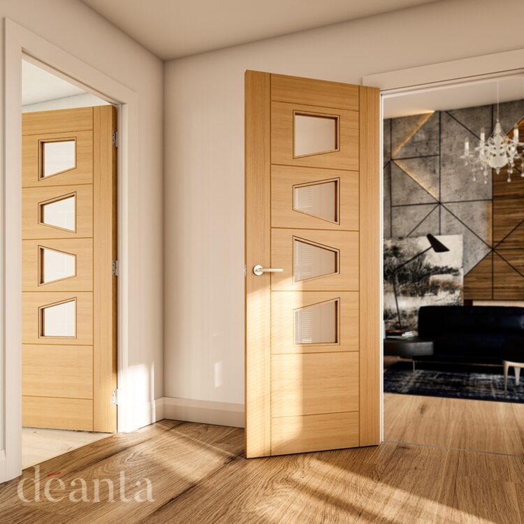 Deanta Seville Prefinished Oak Glazed 4L Slanted FSC Internal Door 1