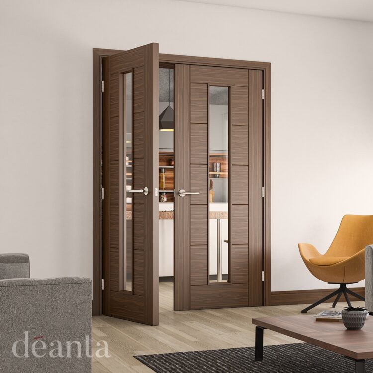 Deanta Seville Prefinished Walnut Glazed 1L FSC Internal Door 1