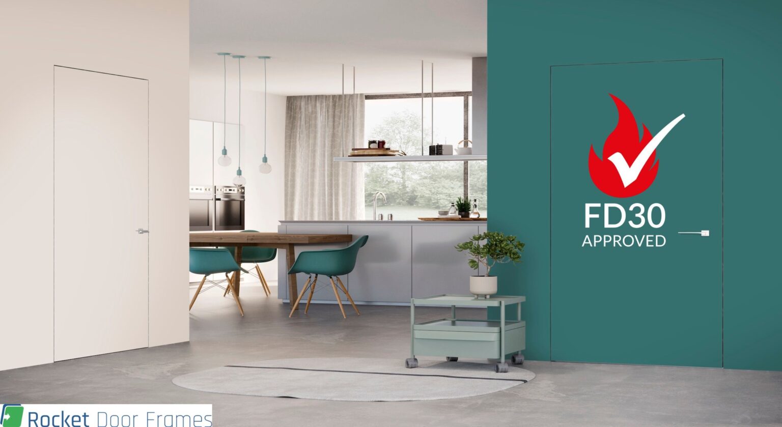 Invisible Frameless Hidden Concealed White Primed Flush FD30 Fire Door 